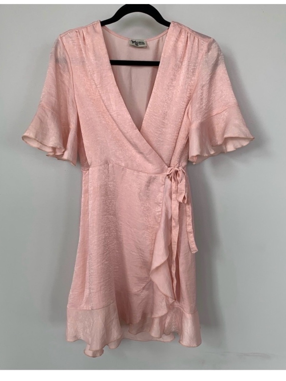 Show Me Your MuMu Rose Pink Wrap Mini Dress with Ruffle Hem